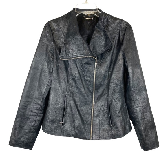 Calvin Klein Jackets & Blazers - Calvin Klein Black Metallic Moto Jacket Coat Faux Leather Womens Size M